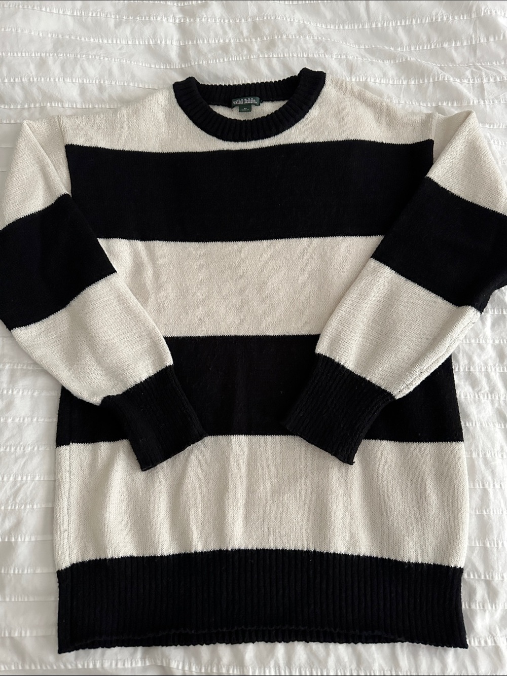 Black and Cream Striped Crewneck Sweater
